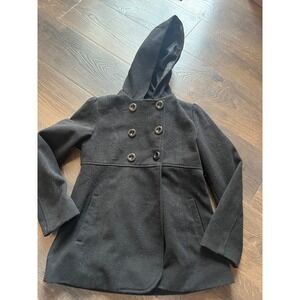 Rothschild Girls Black Double Breasted Hooded Wool Blend Coat Size 14